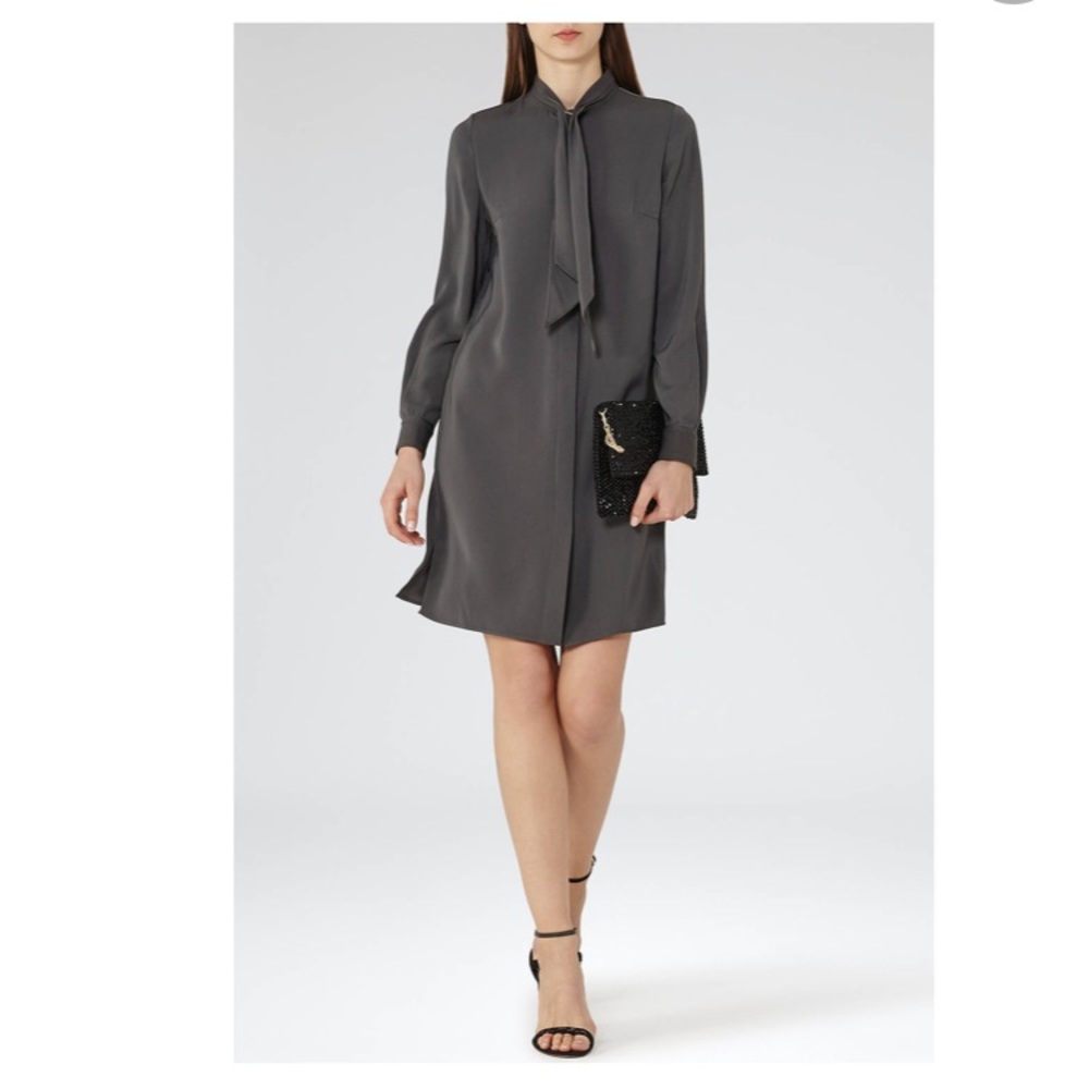 REISS LONDON HUE GREY GREEN SHIFT SHIRT DRESS 8